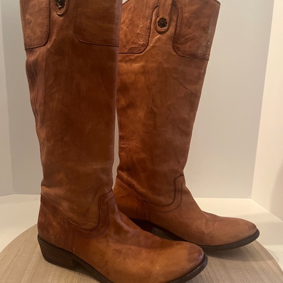 Frye Melissa Button Riding Boots Brown Leather Size 8B - Picture 1 of 6